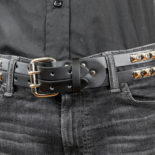 BT173 BLACK LEATHER DOUBLE STRAP BELT