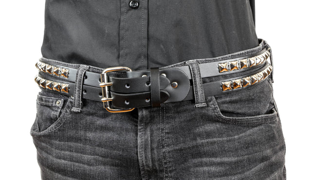 BT173 BLACK LEATHER DOUBLE STRAP BELT