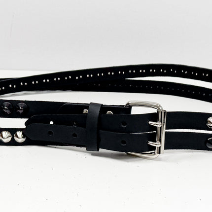 BT173CC-BS  DOUBLE  STRAP STUDDED BELT BLACK AND SILVER CONICAL STUD