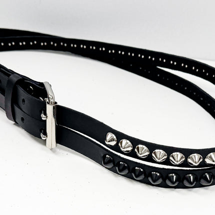 BT173CC-BS  DOUBLE  STRAP STUDDED BELT BLACK AND SILVER CONICAL STUD