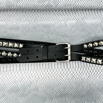 BT173PC  DOUBLE  STRAP STUDDED BELT CONICAL AND PYRAMID STUD