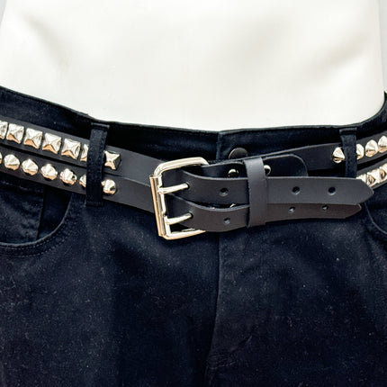 BT173PC  DOUBLE  STRAP STUDDED BELT CONICAL AND PYRAMID STUD