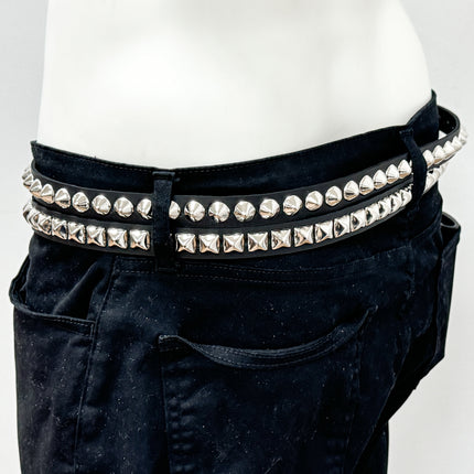 BT173PC  DOUBLE  STRAP STUDDED BELT CONICAL AND PYRAMID STUD