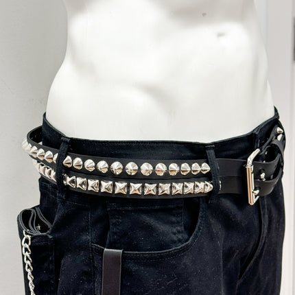 BT173PC  DOUBLE  STRAP STUDDED BELT CONICAL AND PYRAMID STUD