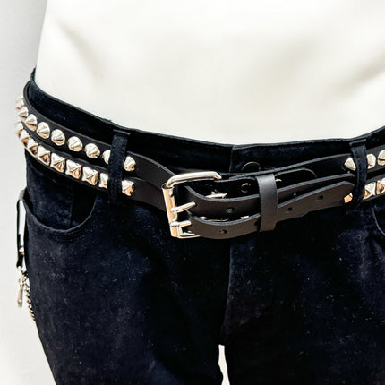BT173PC  DOUBLE  STRAP STUDDED BELT CONICAL AND PYRAMID STUD