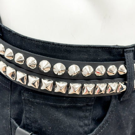 BT173PC  DOUBLE  STRAP STUDDED BELT CONICAL AND PYRAMID STUD
