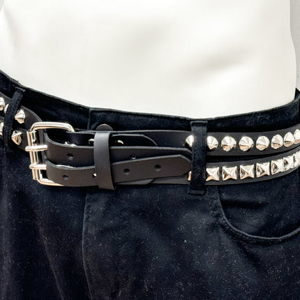 BT173PC  DOUBLE  STRAP STUDDED BELT CONICAL AND PYRAMID STUD