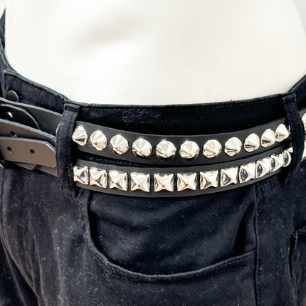 BT173PC  DOUBLE  STRAP STUDDED BELT CONICAL AND PYRAMID STUD