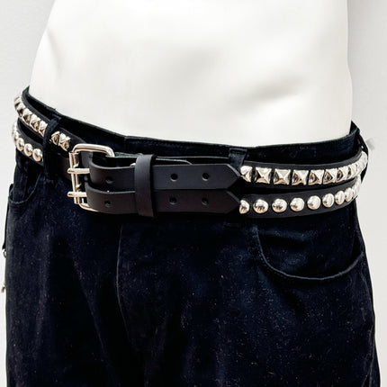 BT173PC  DOUBLE  STRAP STUDDED BELT CONICAL AND PYRAMID STUD
