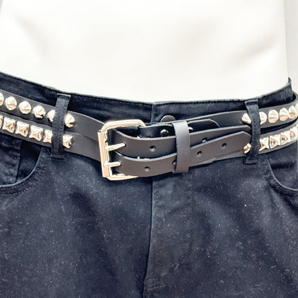 BT173PC  DOUBLE  STRAP STUDDED BELT CONICAL AND PYRAMID STUD