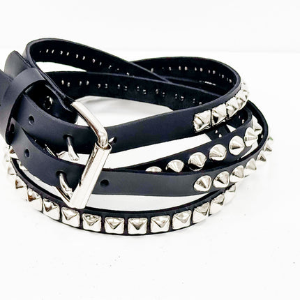 BT173PC  DOUBLE  STRAP STUDDED BELT CONICAL AND PYRAMID STUD