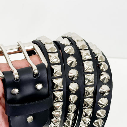 BT173PC  DOUBLE  STRAP STUDDED BELT CONICAL AND PYRAMID STUD