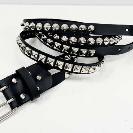BT173PC  DOUBLE  STRAP STUDDED BELT CONICAL AND PYRAMID STUD