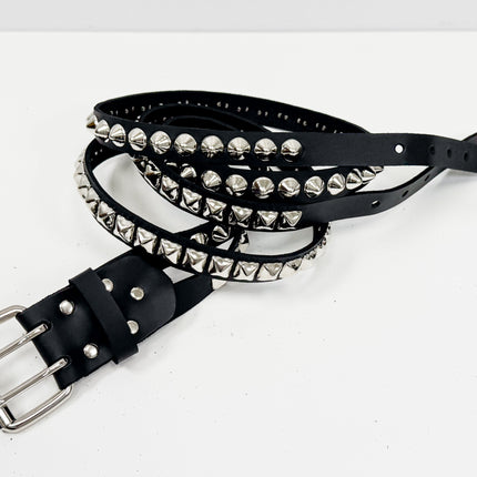 BT173PC  DOUBLE  STRAP STUDDED BELT CONICAL AND PYRAMID STUD
