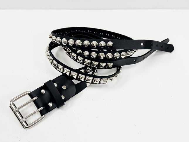 BT173PC  DOUBLE  STRAP STUDDED BELT CONICAL AND PYRAMID STUD
