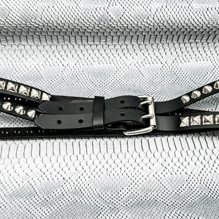 BT173PC  DOUBLE  STRAP STUDDED BELT CONICAL AND PYRAMID STUD
