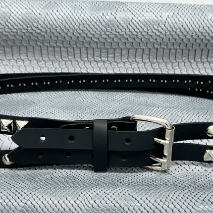 BT173PC  DOUBLE  STRAP STUDDED BELT CONICAL AND PYRAMID STUD