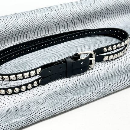 BT173PC  DOUBLE  STRAP STUDDED BELT CONICAL AND PYRAMID STUD