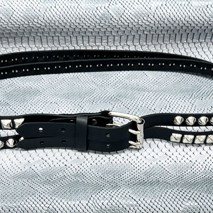 BT173PC  DOUBLE  STRAP STUDDED BELT CONICAL AND PYRAMID STUD