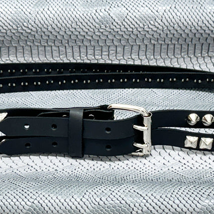 BT173PC  DOUBLE  STRAP STUDDED BELT CONICAL AND PYRAMID STUD