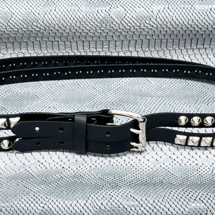 BT173PC  DOUBLE  STRAP STUDDED BELT CONICAL AND PYRAMID STUD