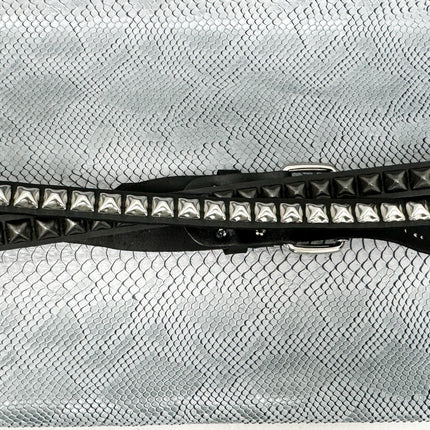 BT173PP-BS  DOUBLE  STRAP STUDDED BELT BLACK AND SILVER PYRAMID