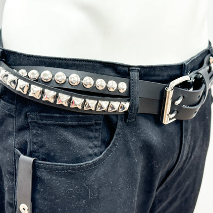 BT173PR DOUBLE  STRAP STUDDED BELT ROUND STUD AND PYRAMID STUD