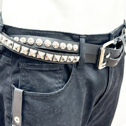BT173PR DOUBLE  STRAP STUDDED BELT ROUND STUD AND PYRAMID STUD