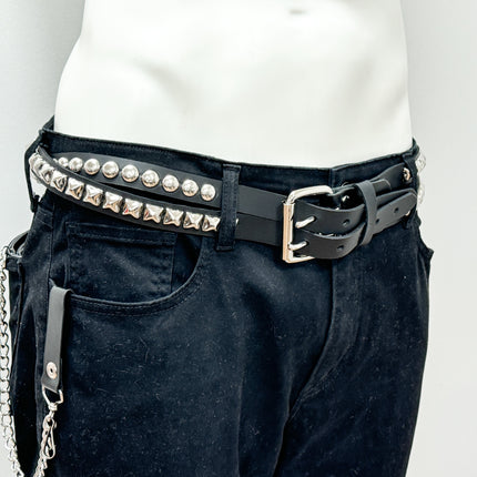 BT173PR DOUBLE  STRAP STUDDED BELT ROUND STUD AND PYRAMID STUD