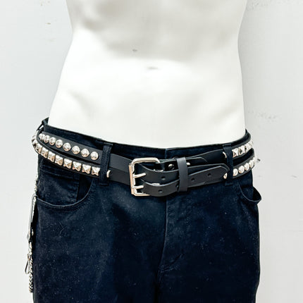 BT173PR DOUBLE  STRAP STUDDED BELT ROUND STUD AND PYRAMID STUD