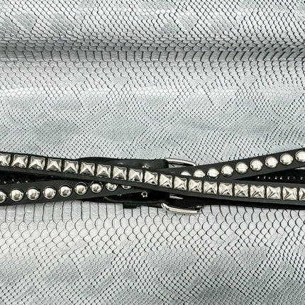 BT173PR DOUBLE  STRAP STUDDED BELT ROUND STUD AND PYRAMID STUD