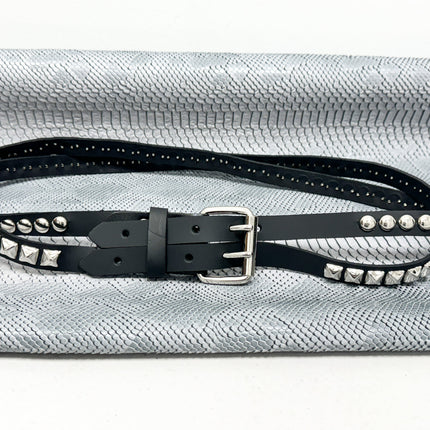 BT173PR DOUBLE  STRAP STUDDED BELT ROUND STUD AND PYRAMID STUD