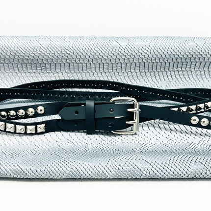 BT173PR DOUBLE  STRAP STUDDED BELT ROUND STUD AND PYRAMID STUD