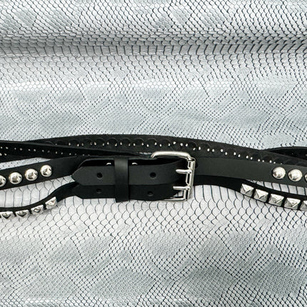 BT173PR DOUBLE  STRAP STUDDED BELT ROUND STUD AND PYRAMID STUD