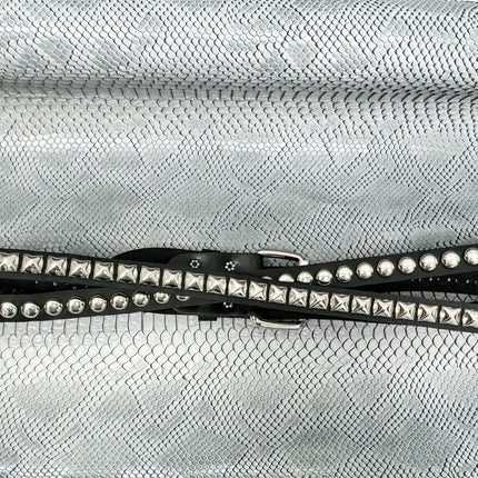 BT173PR DOUBLE  STRAP STUDDED BELT ROUND STUD AND PYRAMID STUD