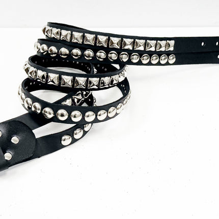 BT173PR DOUBLE  STRAP STUDDED BELT ROUND STUD AND PYRAMID STUD
