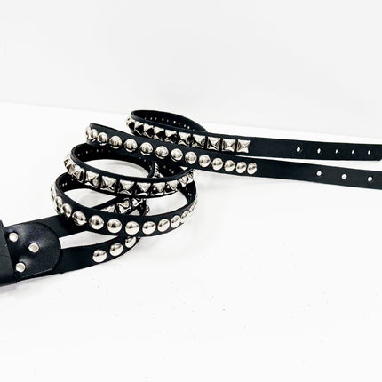 BT173PR DOUBLE  STRAP STUDDED BELT ROUND STUD AND PYRAMID STUD