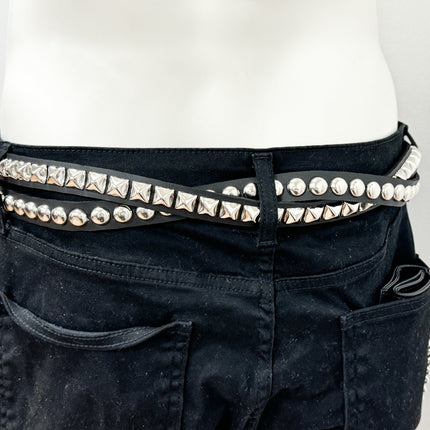 BT173PR DOUBLE  STRAP STUDDED BELT ROUND STUD AND PYRAMID STUD
