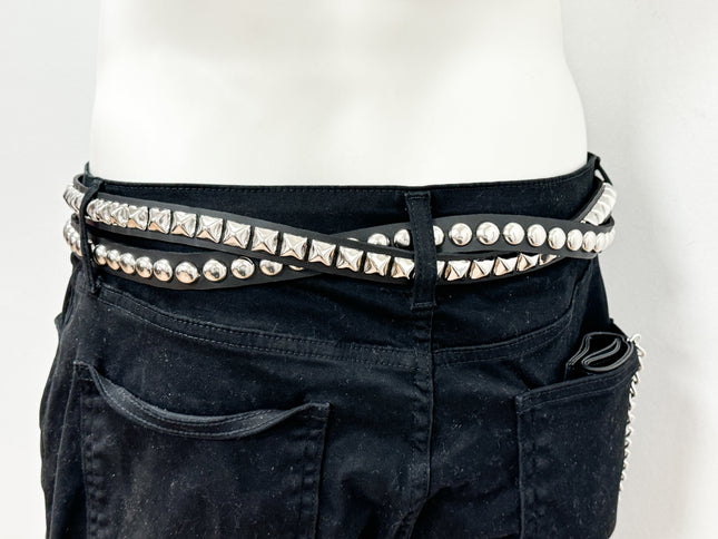 BT173PR DOUBLE  STRAP STUDDED BELT ROUND STUD AND PYRAMID STUD