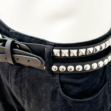 BT173PR DOUBLE  STRAP STUDDED BELT ROUND STUD AND PYRAMID STUD