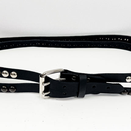BT173RR-BS  DOUBLE  STRAP STUDDED BELTROUND STUD BLACK AND SILVER