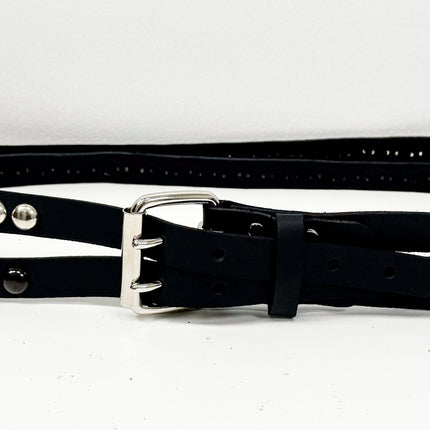 BT173RR-BS  DOUBLE  STRAP STUDDED BELTROUND STUD BLACK AND SILVER