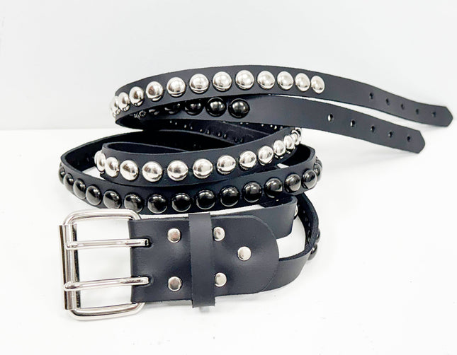 BT173RR-BS  DOUBLE  STRAP STUDDED BELTROUND STUD BLACK AND SILVER