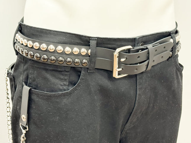 BT173RR-BS  DOUBLE  STRAP STUDDED BELTROUND STUD BLACK AND SILVER