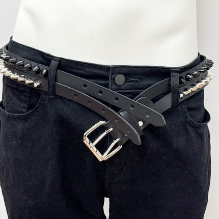 BT173UU-BS  DOUBLE  STRAP STUDDED BELT UK 77 BLACK AND SILVER