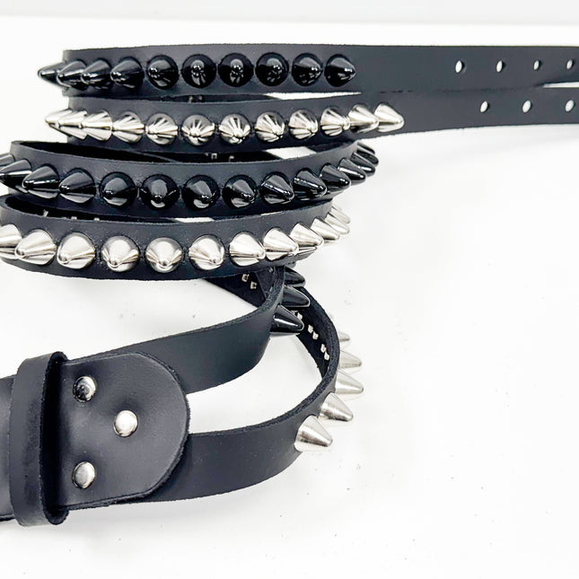 BT173UU-BS  DOUBLE  STRAP STUDDED BELT UK 77 BLACK AND SILVER