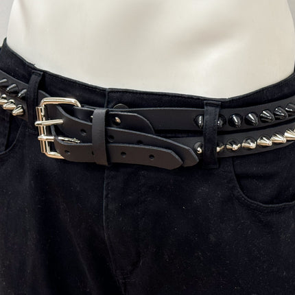 BT173UU-BS  DOUBLE  STRAP STUDDED BELT UK 77 BLACK AND SILVER