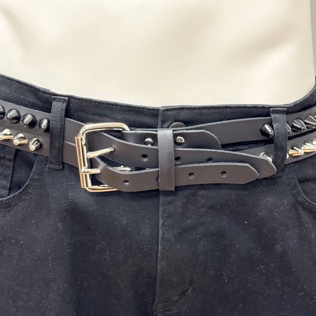 BT173UU-BS  DOUBLE  STRAP STUDDED BELT UK 77 BLACK AND SILVER