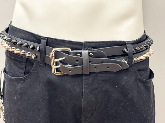 BT173UU-BS  DOUBLE  STRAP STUDDED BELT UK 77 BLACK AND SILVER