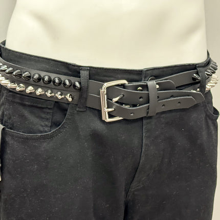BT173UU-BS  DOUBLE  STRAP STUDDED BELT UK 77 BLACK AND SILVER